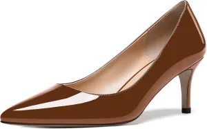 WAYDERNS Women's Pointed Toe Slip On Solid Patent Mid Heel Pumps Shoes 2.5 Inch