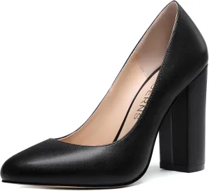 WAYDERNS Womens Round Toe Slip On Matte Dress Party Block High Heel Pumps Shoes 4 Inch