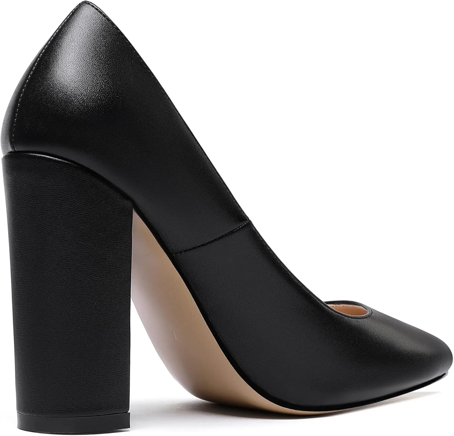 WAYDERNS Womens Round Toe Slip On Matte Dress Party Block High Heel Pumps Shoes 4 Inch