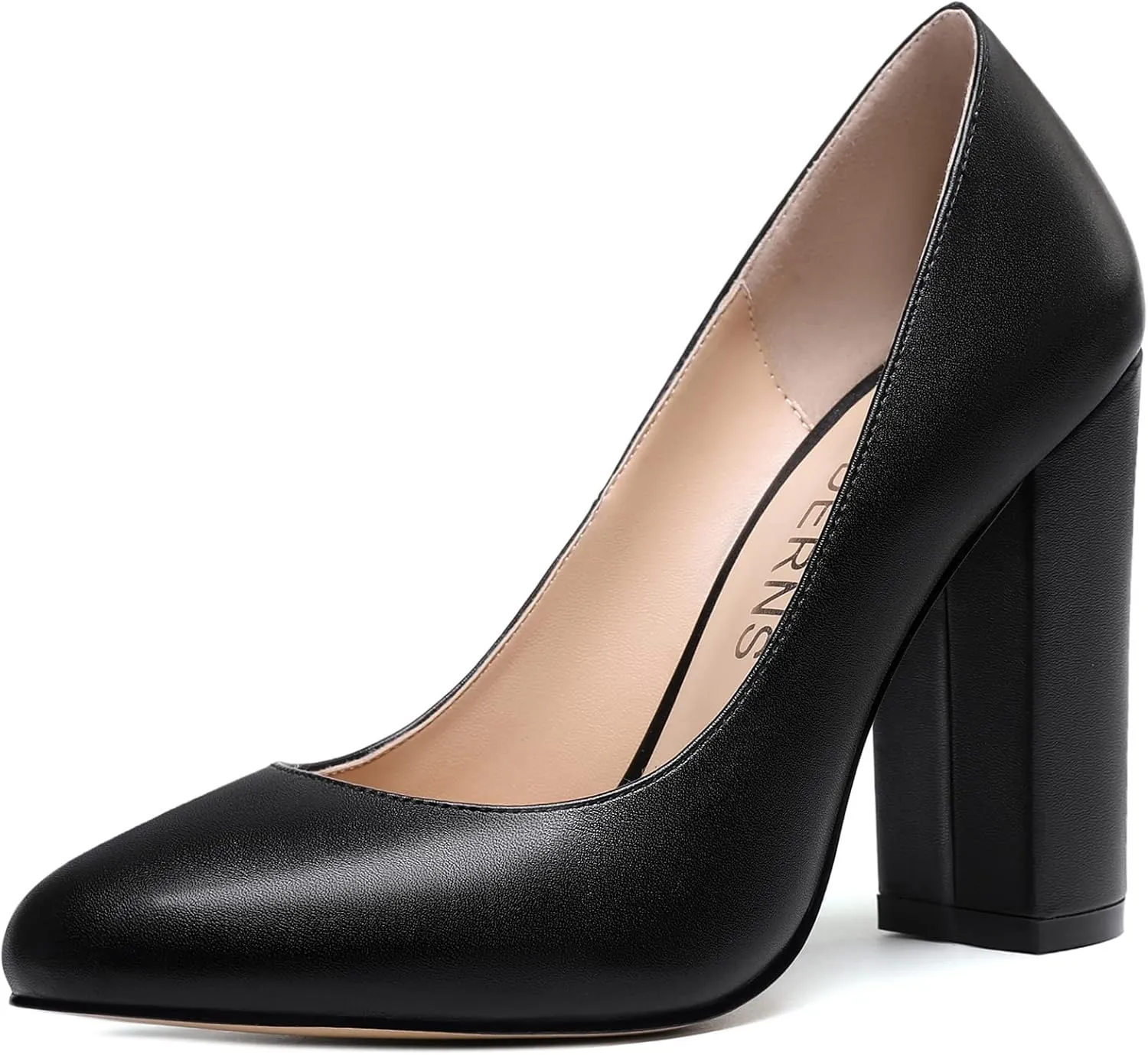WAYDERNS Womens Round Toe Slip On Matte Dress Party Block High Heel Pumps Shoes 4 Inch