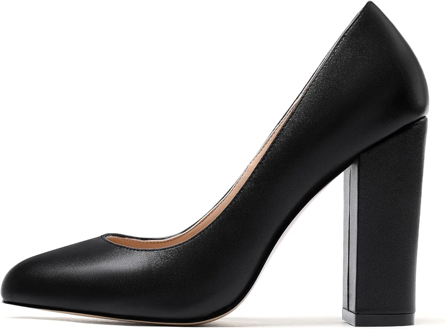 WAYDERNS Womens Round Toe Slip On Matte Dress Party Block High Heel Pumps Shoes 4 Inch