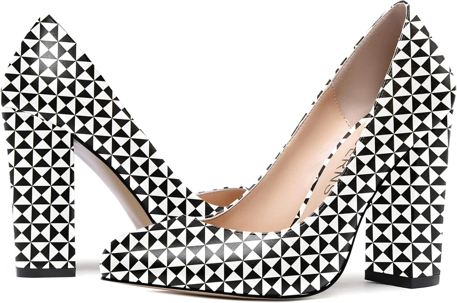 WAYDERNS Womens Round Toe Slip On Matte Dress Party Block High Heel Pumps Shoes 4 Inch