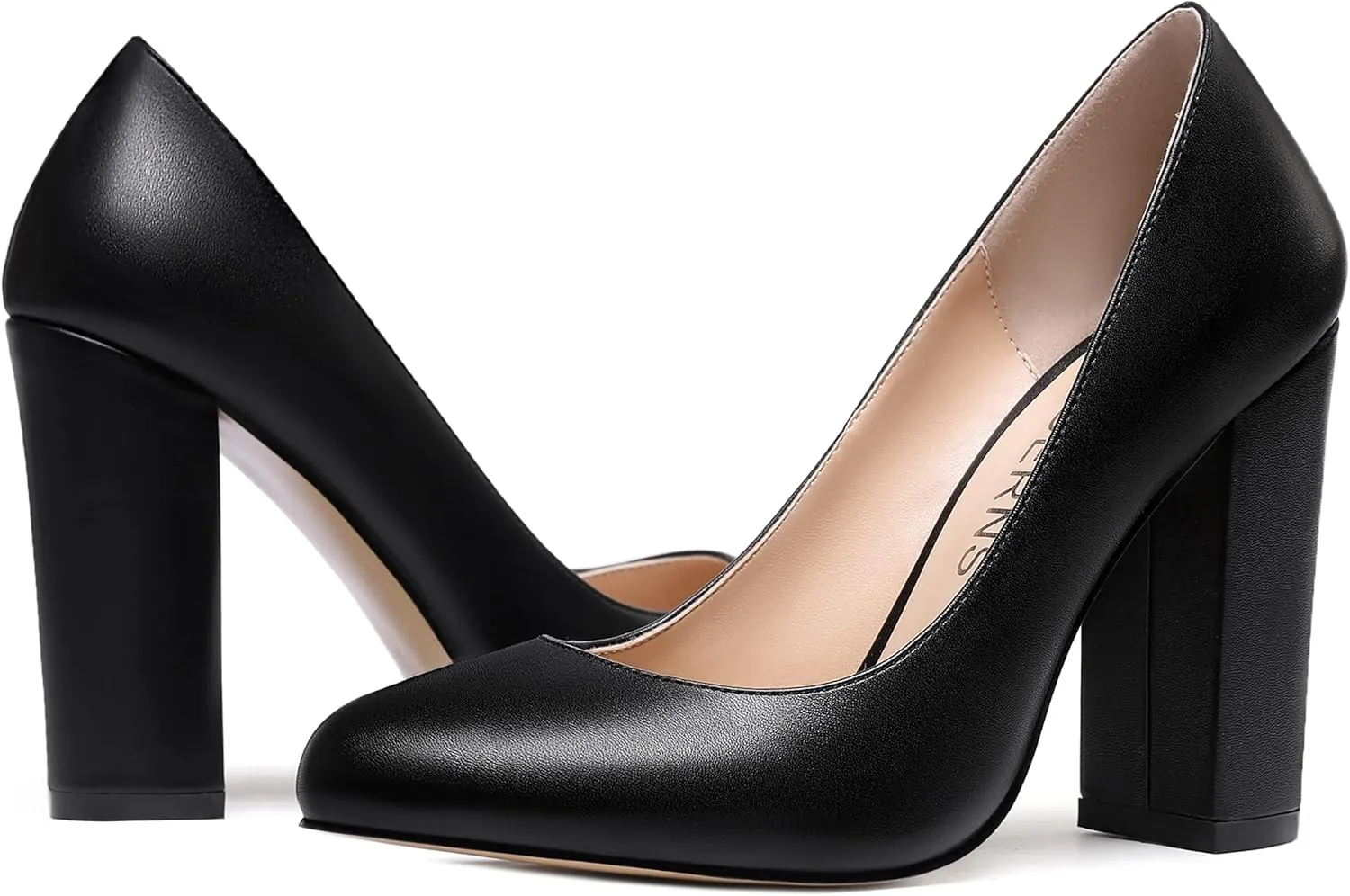 WAYDERNS Womens Round Toe Slip On Matte Dress Party Block High Heel Pumps Shoes 4 Inch