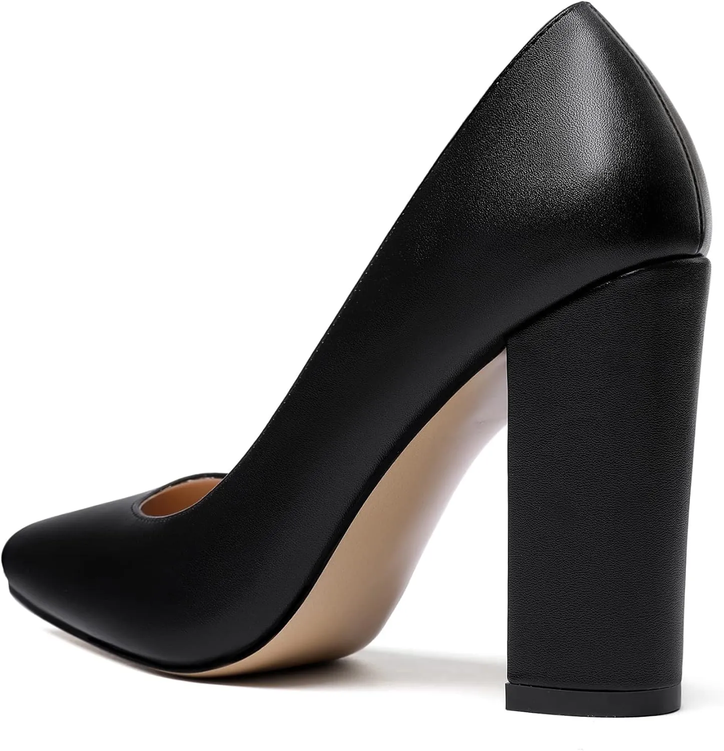 WAYDERNS Womens Round Toe Slip On Matte Dress Party Block High Heel Pumps Shoes 4 Inch