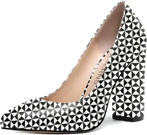 WAYDERNS Womens Round Toe Slip On Matte Dress Party Block High Heel Pumps Shoes 4 Inch
