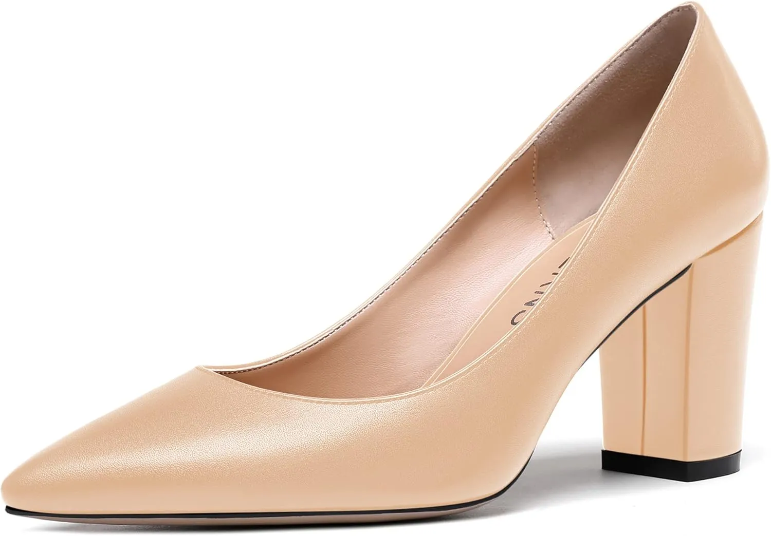 WAYDERNS Women's Slip On Matte Pointed Toe Block High Heel Pumps Shoes 3.5 Inch