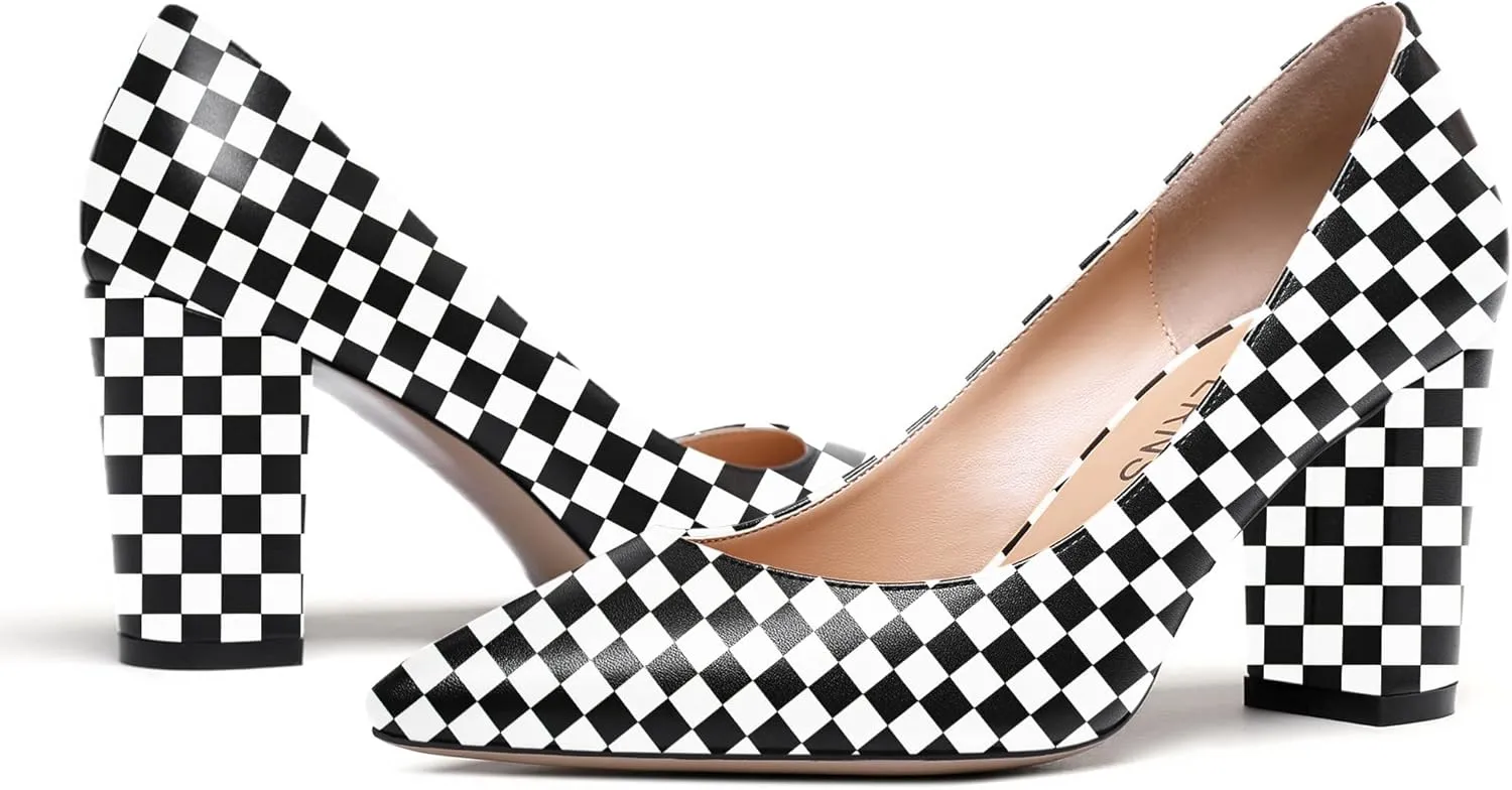 WAYDERNS Women's Slip On Matte Pointed Toe Block High Heel Pumps Shoes 3.5 Inch