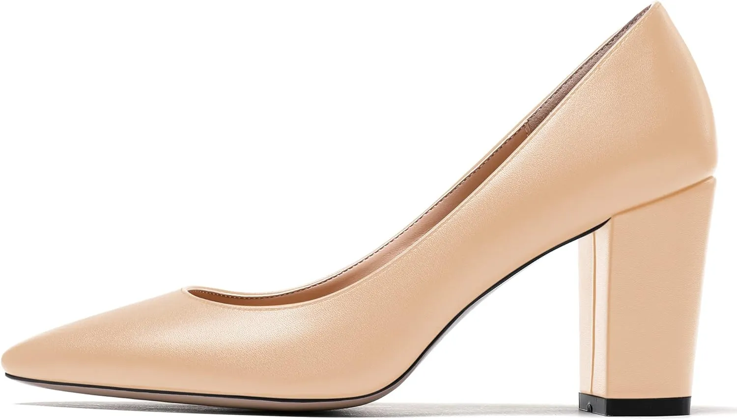 WAYDERNS Women's Slip On Matte Pointed Toe Block High Heel Pumps Shoes 3.5 Inch