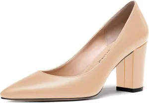 WAYDERNS Women's Slip On Matte Pointed Toe Block High Heel Pumps Shoes 3.5 Inch