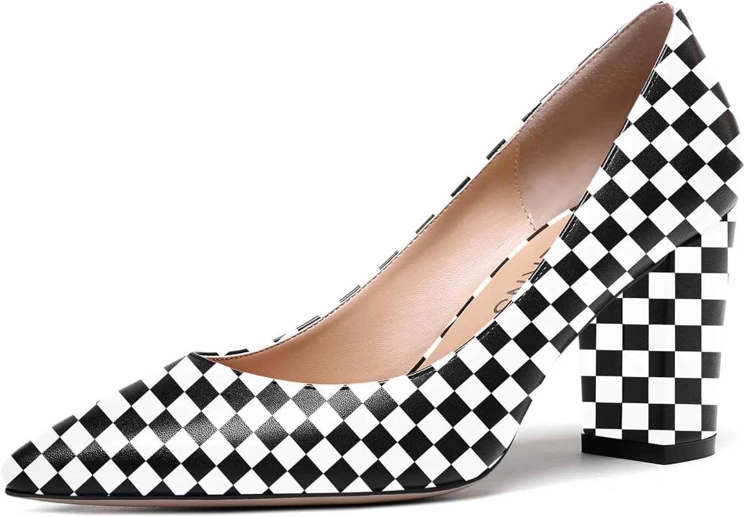 WAYDERNS Women's Slip On Matte Pointed Toe Block High Heel Pumps Shoes 3.5 Inch