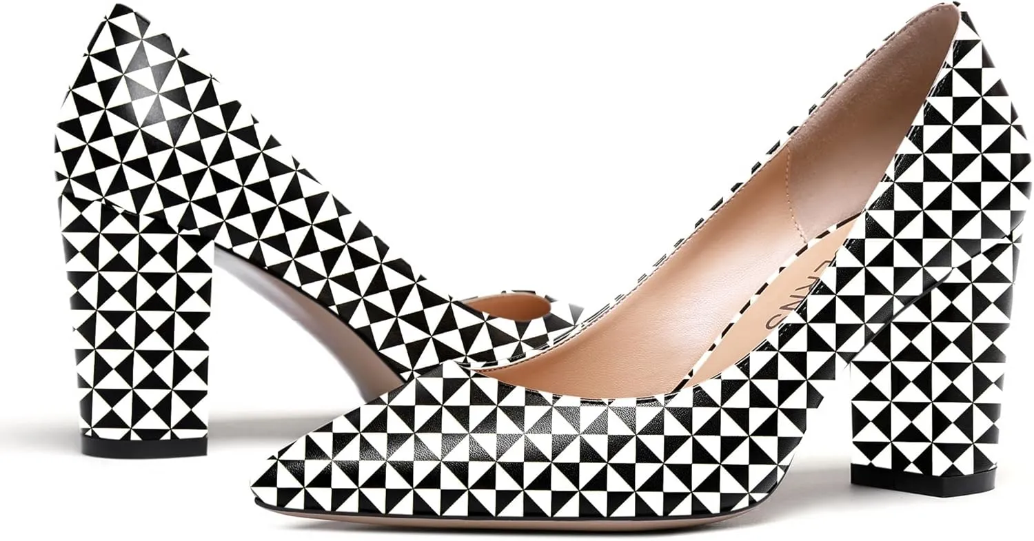 WAYDERNS Women's Slip On Matte Pointed Toe Block High Heel Pumps Shoes 3.5 Inch