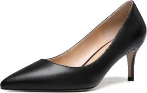 WAYDERNS Women's Slip On Solid Pointed Toe Matte Stiletto Mid Heel Pumps Shoes 2.5 Inch