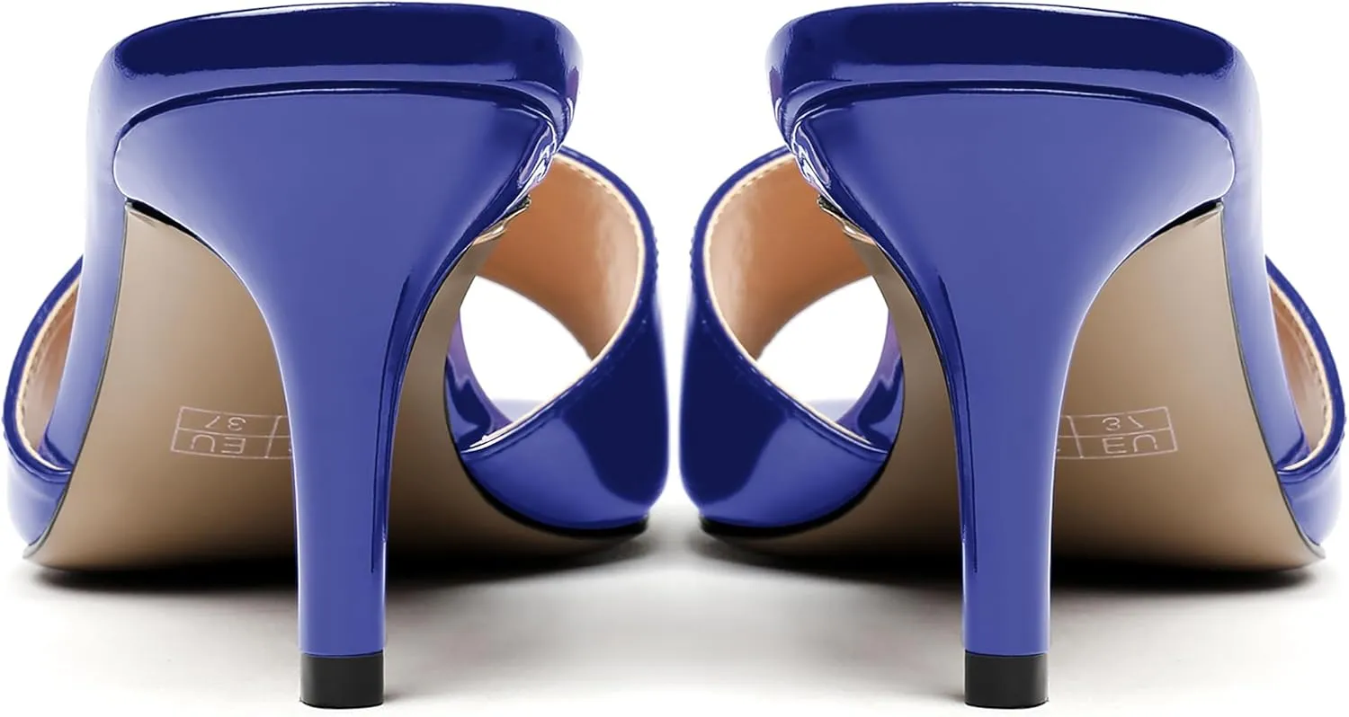WAYDERNS Womens Square Toe Slip On Solid Evening Patent Dress Kitten Mid Heel Slippers 2.5 Inch