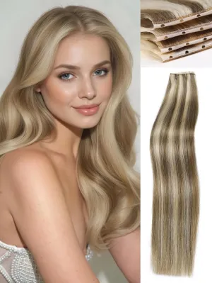 WIGNEE Double Invisible PU OVO Human Hair Extensions 100% Remy Hair Weft Black Hair Extensions Human Hair 2 PCS 16 Inch No Glue Genius Weft Micro Bead Real Human Hair Extensions (9A/60)