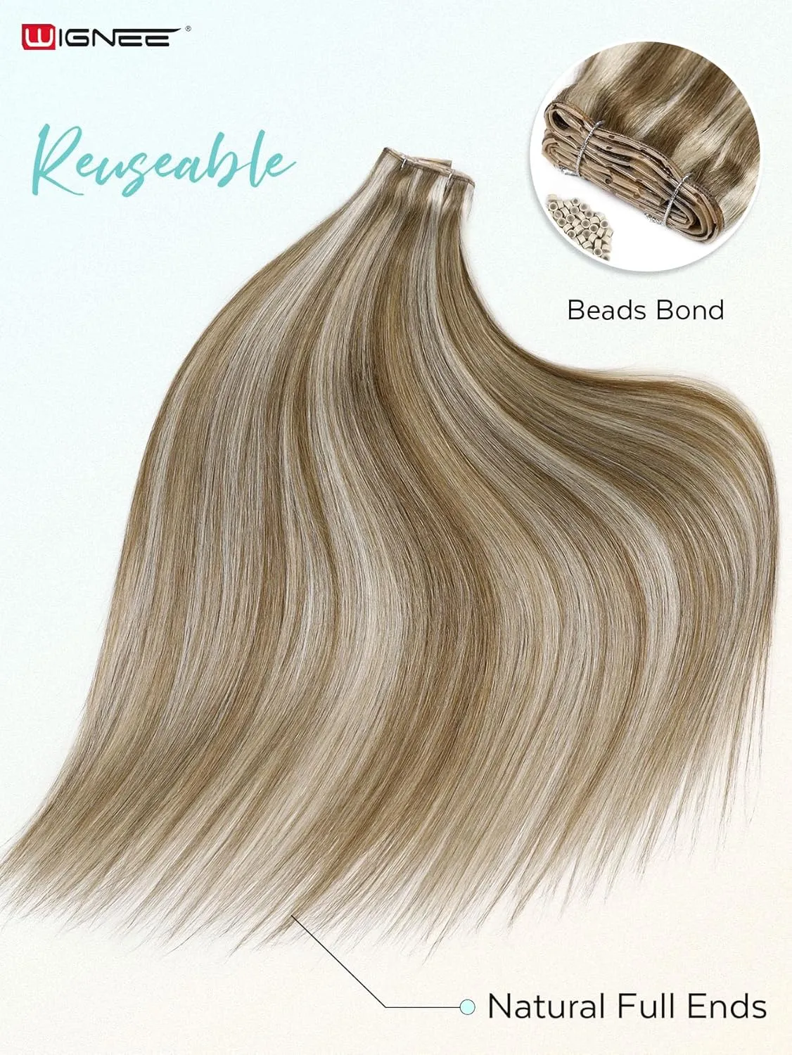 WIGNEE Double Invisible PU OVO Human Hair Extensions 100% Remy Hair Weft Black Hair Extensions Human Hair 2 PCS 16 Inch No Glue Genius Weft Micro Bead Real Human Hair Extensions (9A/60)