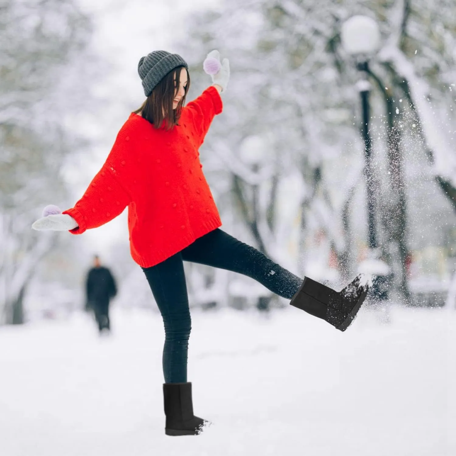 Winter Boots for Women, Classic Mid-Calf Snow Boots, Waterproof Warm Fur Lining Fashion Winter Boots for Women Girls Ladies Outdoor, Slip on & Comfortable, Anti-Slip, Size: 5-10 US