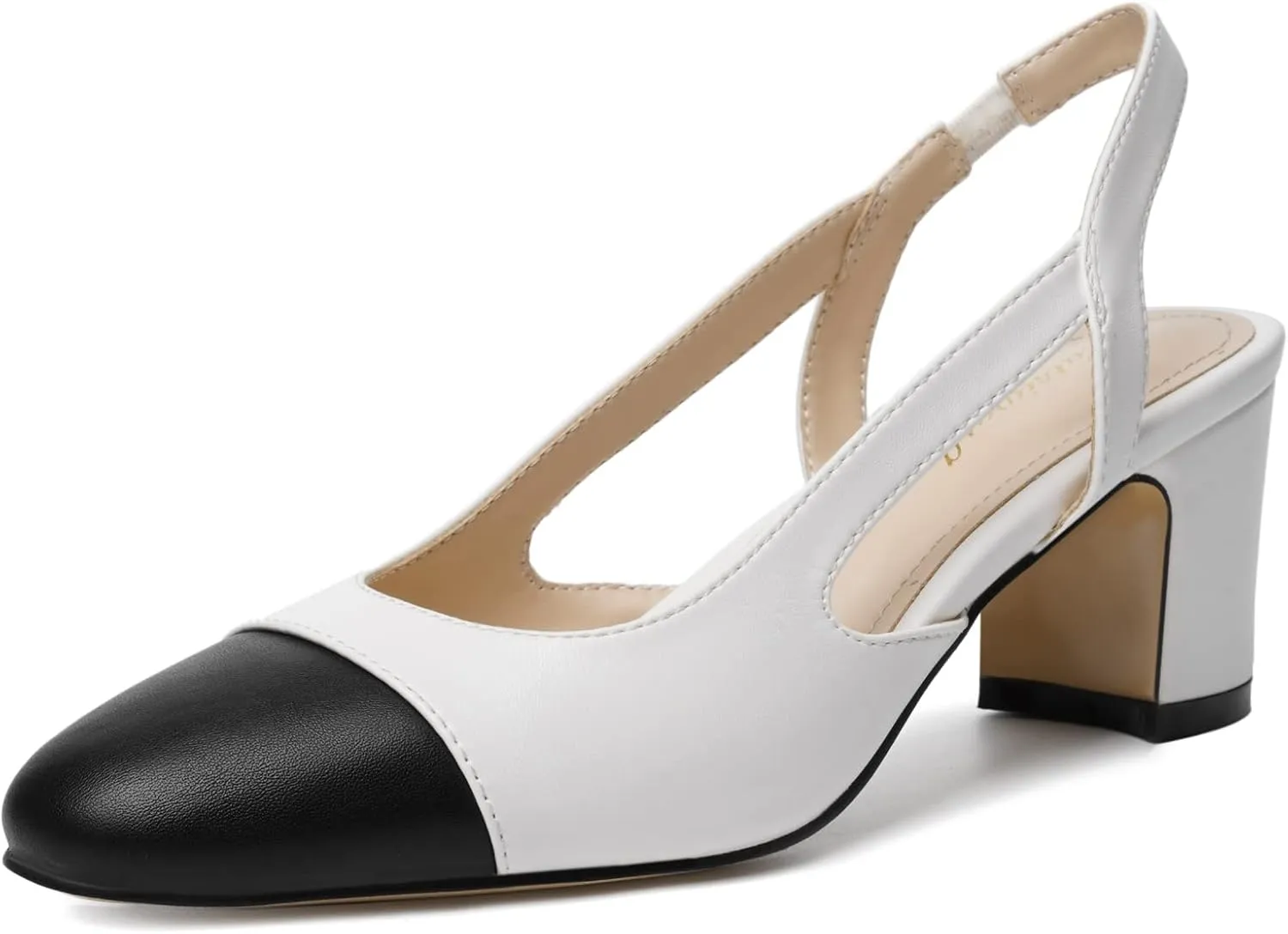 Women 2.6 Inches Chunky Slingback Heels Block Kitten Heel Pointed Toe Slip-On Pumps Casual Wedding Banquet Dress Shoes