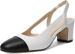 Women 2.6 Inches Chunky Slingback Heels Block Kitten Heel Pointed Toe Slip-On Pumps Casual Wedding Banquet Dress Shoes