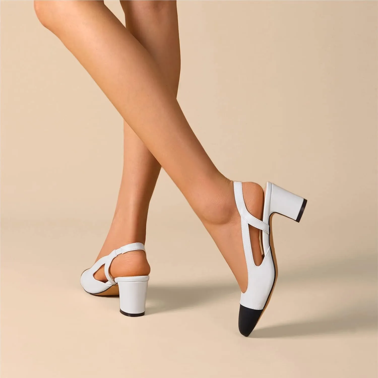 Women 2.6 Inches Chunky Slingback Heels Block Kitten Heel Pointed Toe Slip-On Pumps Casual Wedding Banquet Dress Shoes