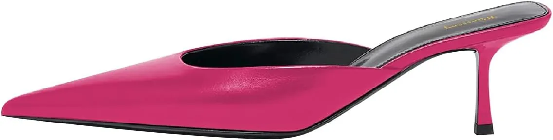 Women Stylish Pointed Toe Slip On Comfy Mules Low Kitten Heel Pumps Backless Ladies Casual Daily Slippers Size 4-16 US