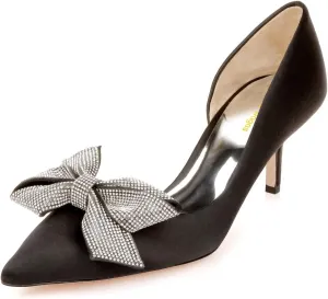 Women Stylish Rhinestone Bows Slip On Half D'Orsay Pumps Pointed Toe Mid Slim Heels Wedding Party Shoes Size 4-16 US