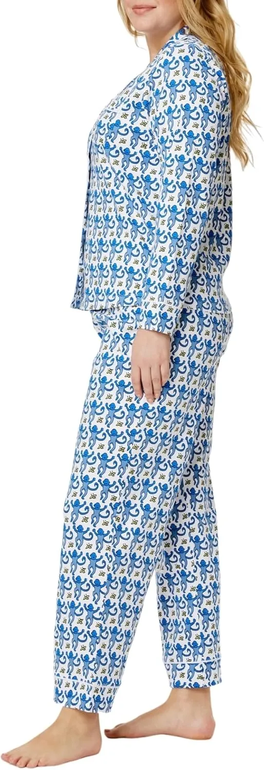 Women Y2k Preppy Pajamas Set Button Down Monkey Sleepwear Loungewear Pjs for Jammies Party Christmas Thanksgiving Gift