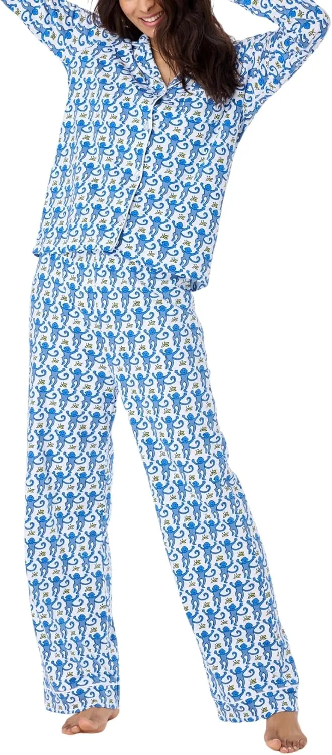 Women Y2k Preppy Pajamas Set Button Down Monkey Sleepwear Loungewear Pjs for Jammies Party Christmas Thanksgiving Gift