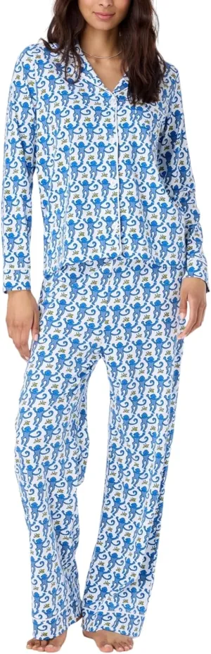 Women Y2k Preppy Pajamas Set Button Down Monkey Sleepwear Loungewear Pjs for Jammies Party Christmas Thanksgiving Gift
