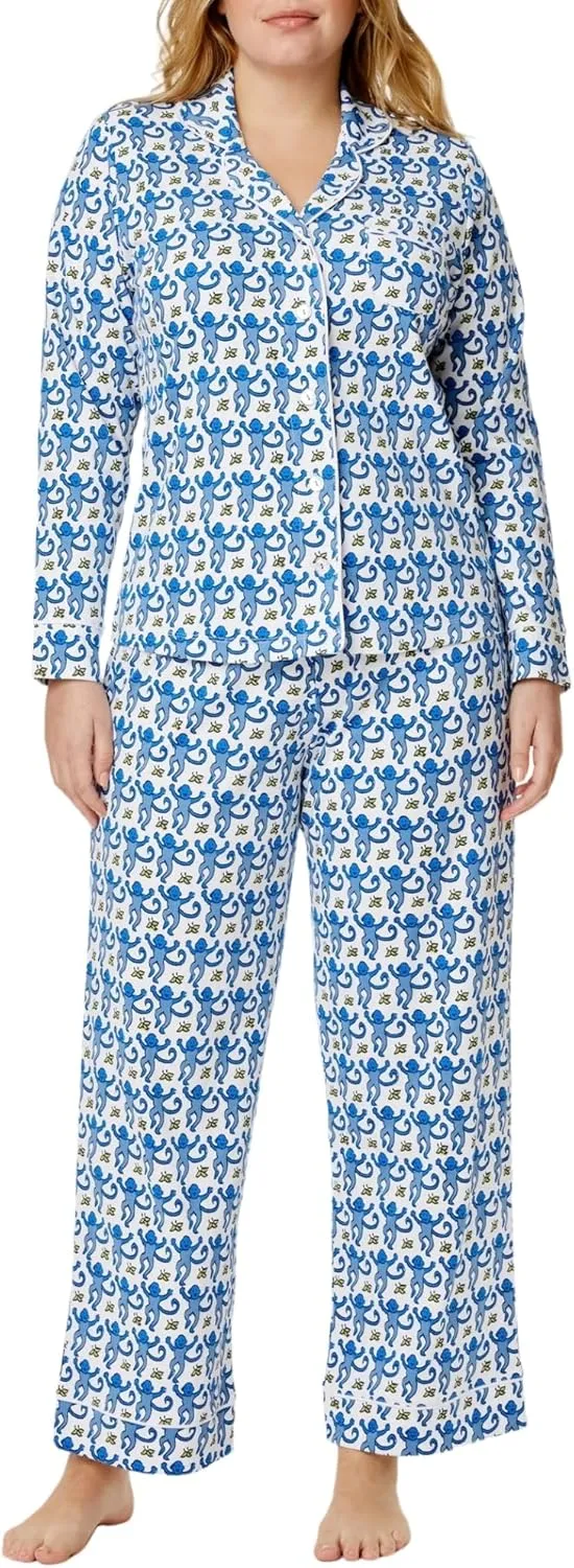 Women Y2k Preppy Pajamas Set Button Down Monkey Sleepwear Loungewear Pjs for Jammies Party Christmas Thanksgiving Gift