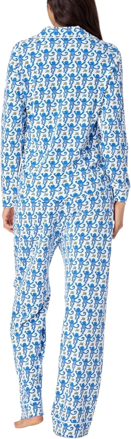 Women Y2k Preppy Pajamas Set Button Down Monkey Sleepwear Loungewear Pjs for Jammies Party Christmas Thanksgiving Gift