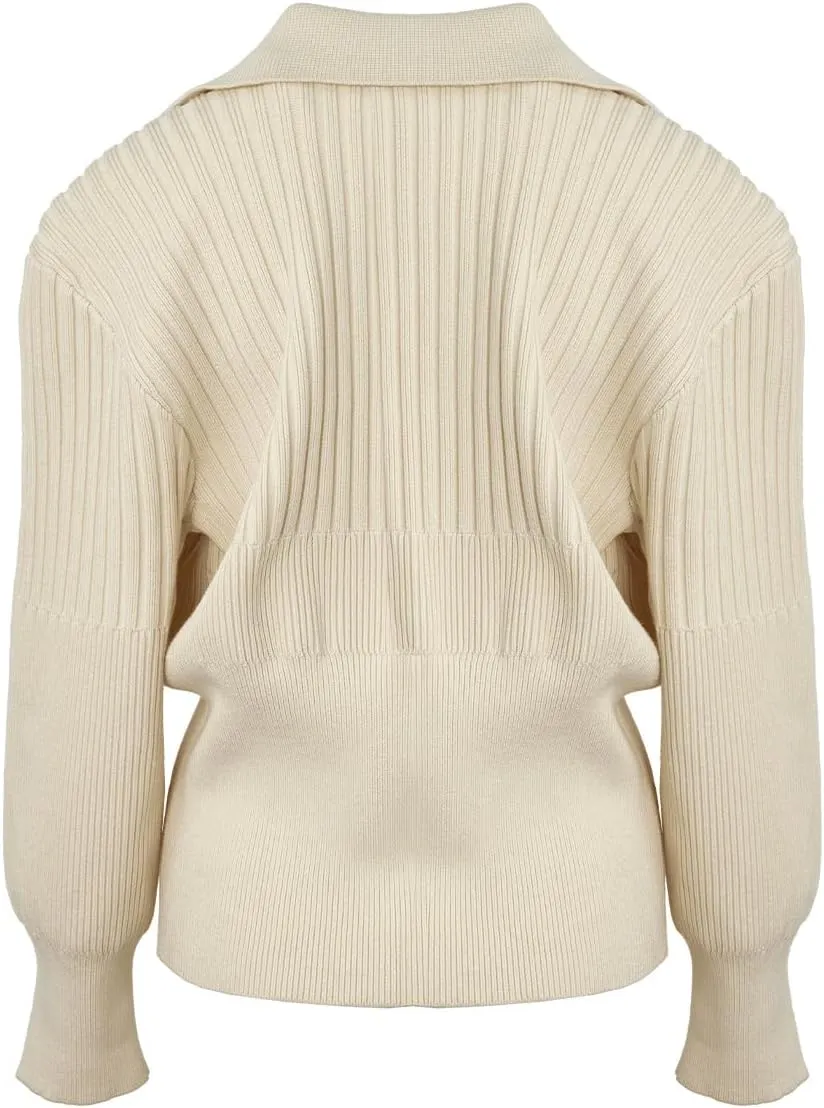 Women's Cardigan V-Neck Lapel Long Sleeve Knitted Cropped Casual Sweater with Metal Button 2025