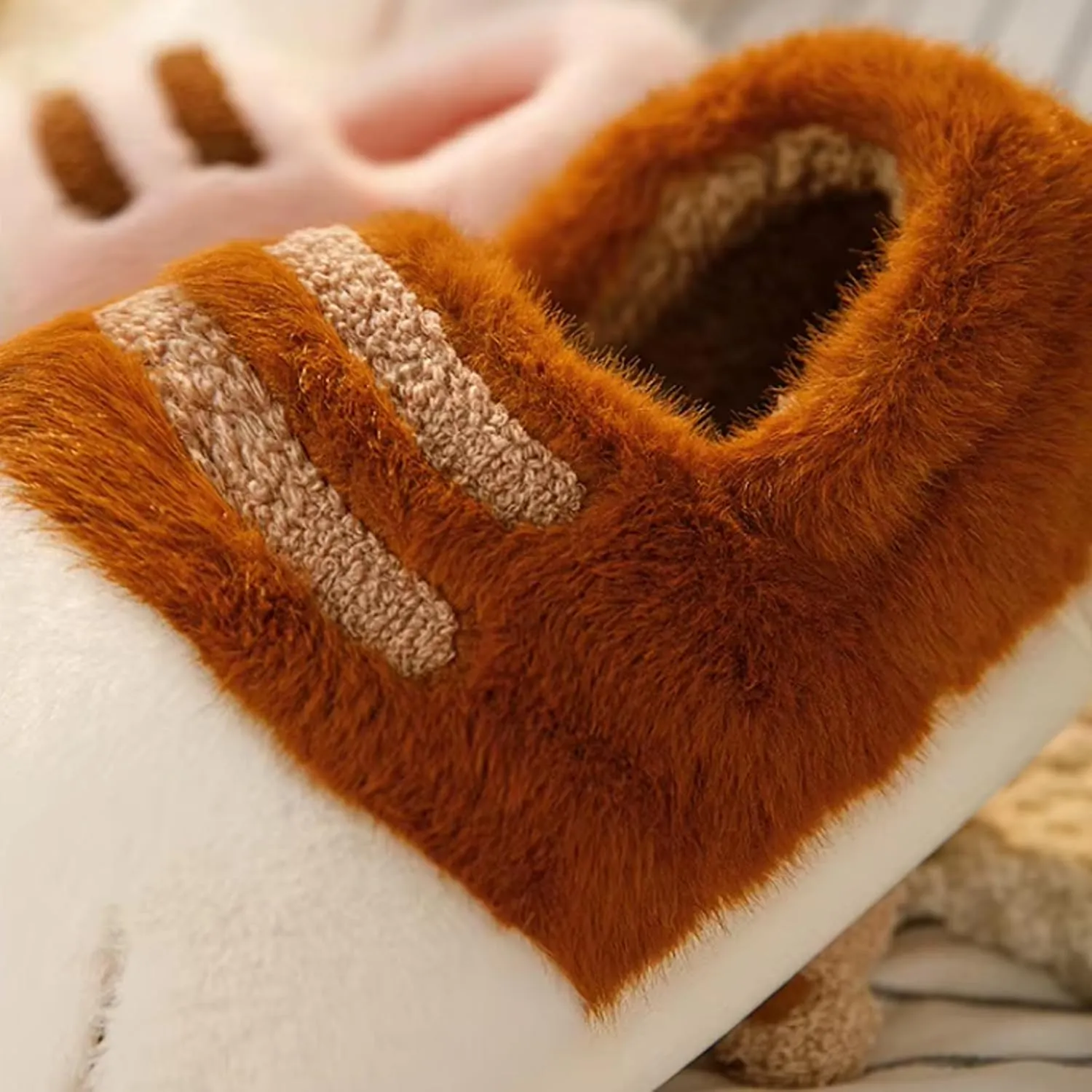 Women's Cat Paw Slippers, 3D Plush, Pink, One Size, Anti-Slip, Warm, Comfortable, Home, Office, Travel