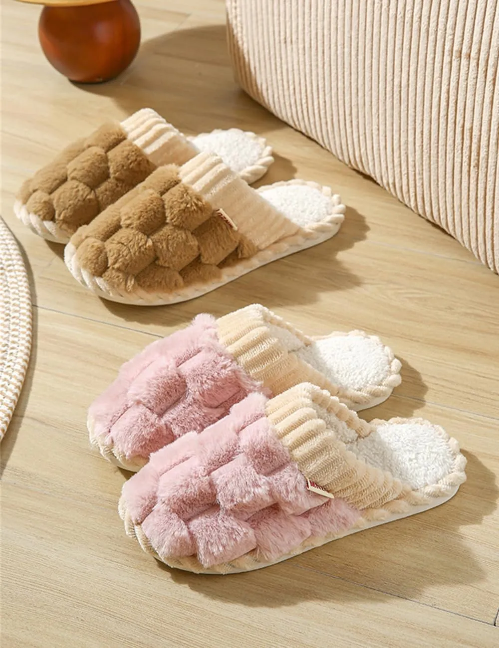 Women's Fuzzy Plush Slippers - Soft, Warm, and Cozy Indoor Slip-Ons with Non-Slip Sole for Home and Lounge Wear