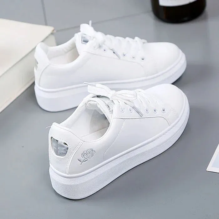 Women’s Leather Sneakers | Embroidered Lace-Up Casual Shoes