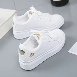 Women’s Leather Sneakers | Embroidered Lace-Up Casual Shoes