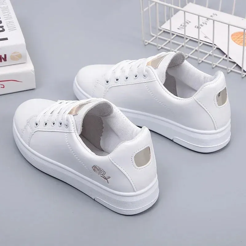 Women’s Leather Sneakers | Embroidered Lace-Up Casual Shoes