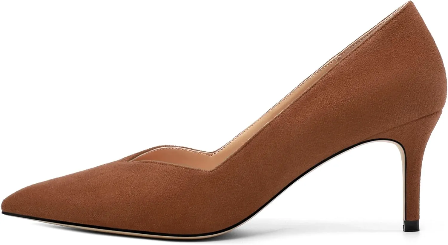 Womens Office Casual Pointed Toe Suede Slip On Stiletto Mid Heel Pumps Shoes 2.55 Inch
