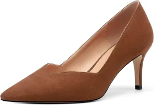 Womens Office Casual Pointed Toe Suede Slip On Stiletto Mid Heel Pumps Shoes 2.55 Inch