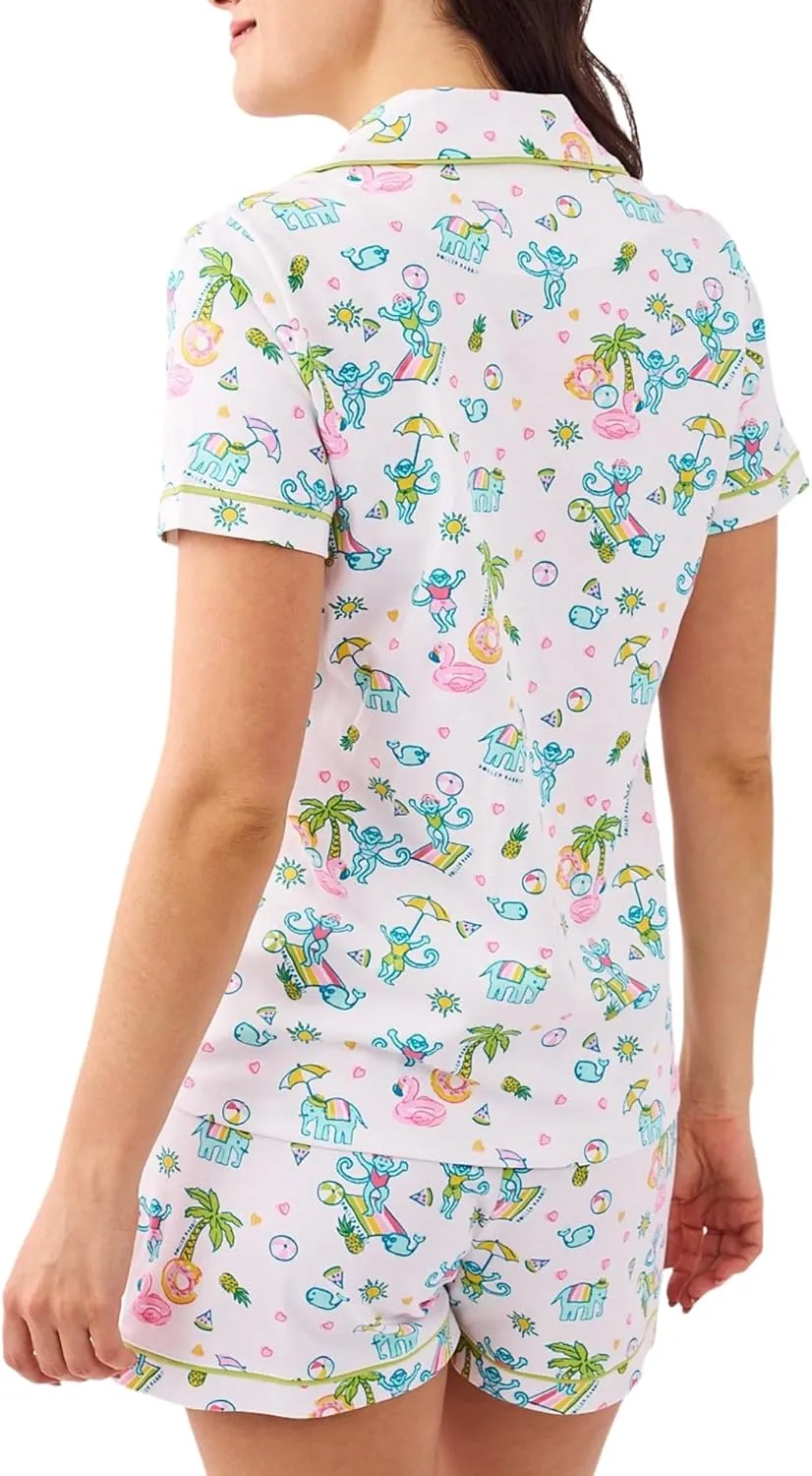 Womens Pajamas Set, 2PCS Button Down Vacation Monkey Beach Shorts Set Y2k Loungewear Pjs for Birthday Valentines Gift