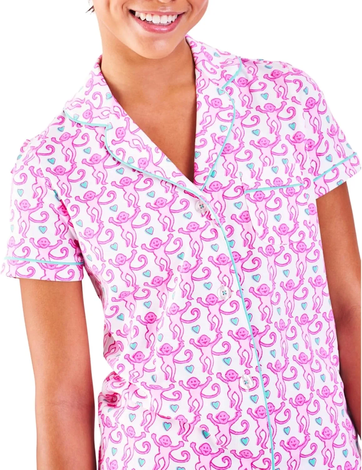 Womens Pajamas Set, 2PCS Button Down Vacation Monkey Beach Shorts Set Y2k Loungewear Pjs for Birthday Valentines Gift