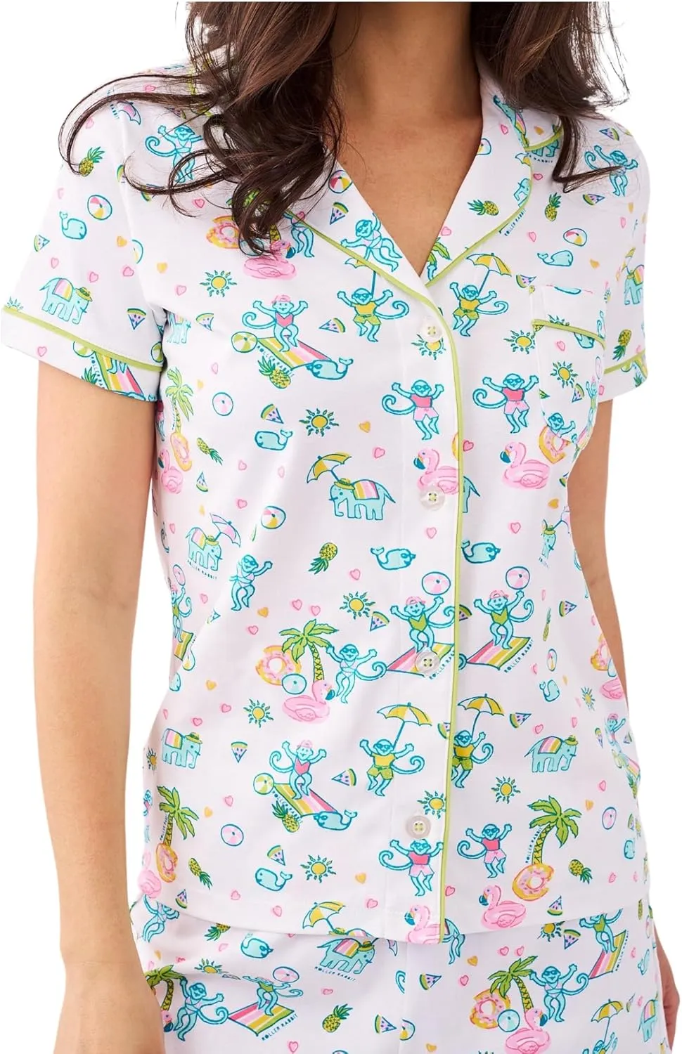 Womens Pajamas Set, 2PCS Button Down Vacation Monkey Beach Shorts Set Y2k Loungewear Pjs for Birthday Valentines Gift