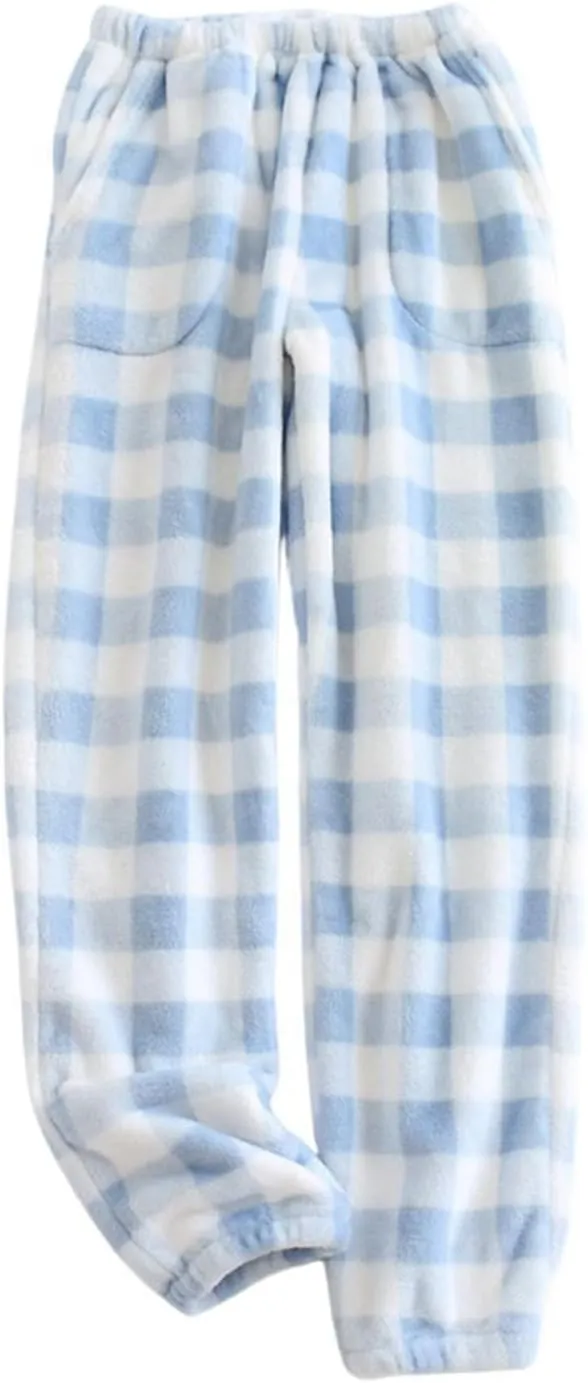 Womens Plaid Fluffy Pajama Pants Fuzzy Fleece Cozy Lounge Pants with Pockets Winter Warm Pj Bottoms
