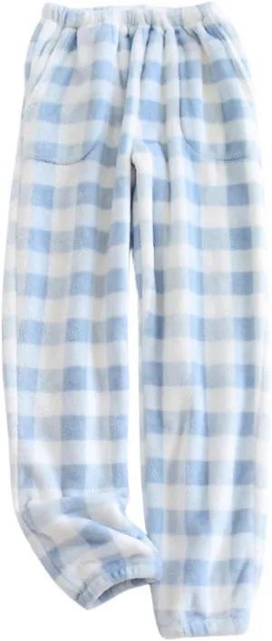Womens Plaid Fluffy Pajama Pants Fuzzy Fleece Cozy Lounge Pants with Pockets Winter Warm Pj Bottoms
