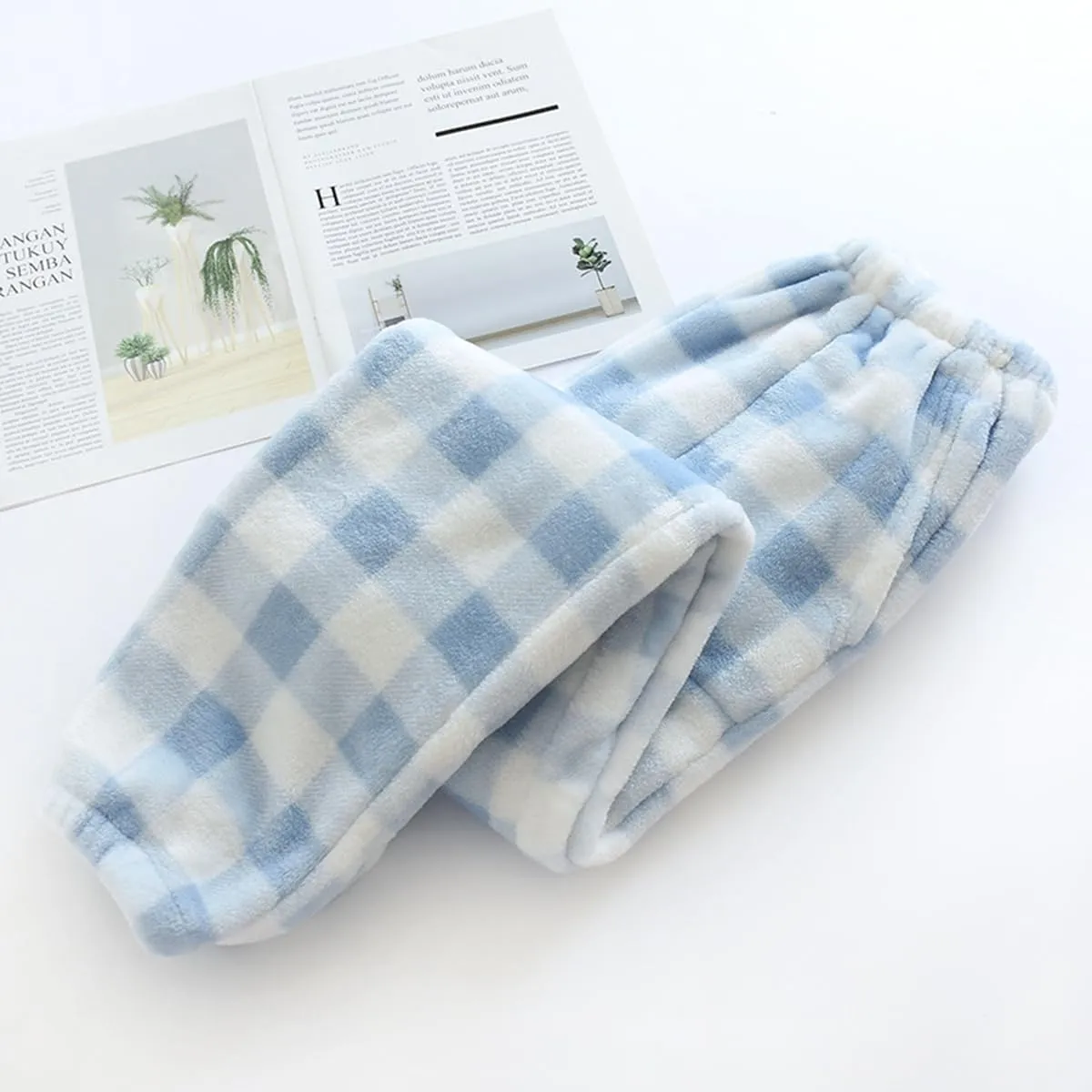 Womens Plaid Fluffy Pajama Pants Fuzzy Fleece Cozy Lounge Pants with Pockets Winter Warm Pj Bottoms