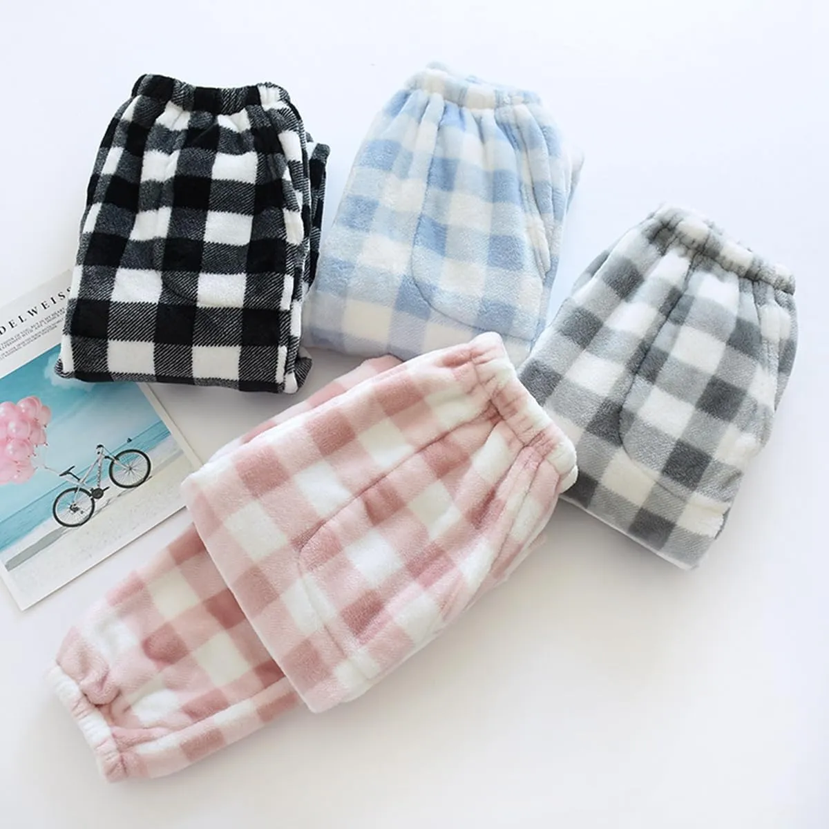 Womens Plaid Fluffy Pajama Pants Fuzzy Fleece Cozy Lounge Pants with Pockets Winter Warm Pj Bottoms