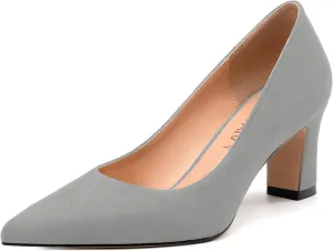 Women's Pumps, Pointed Closed Toe Fashion Chunky Heels, Slip On Mid Heel Shoes for Women