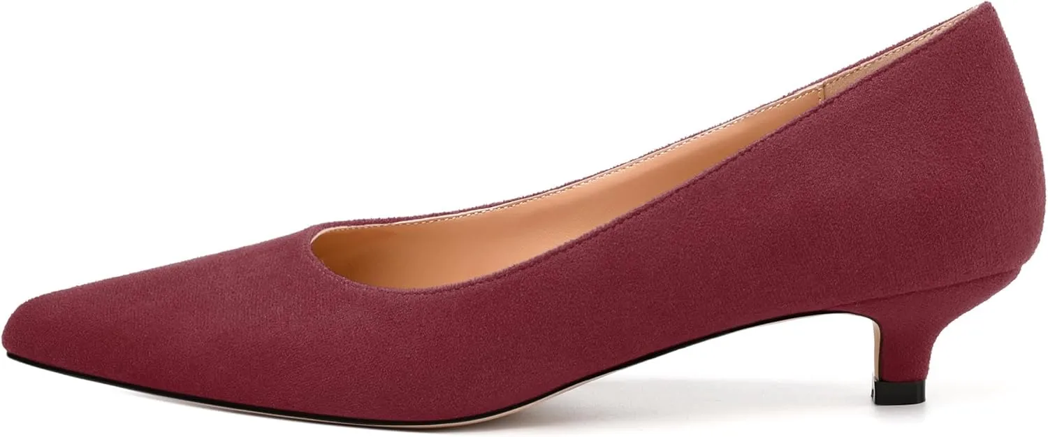 Women's Pumps, Pointed Toe Kitten Heels, Fashion Suede Slip on High Heels for Women 1.3 Inch
