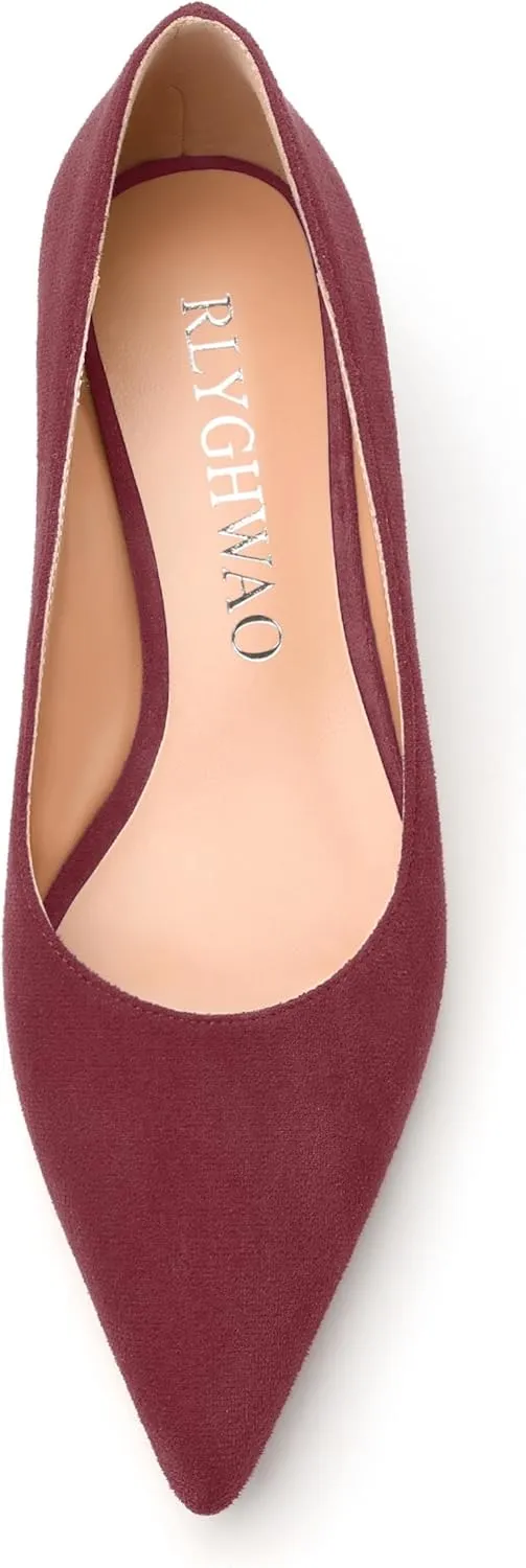 Women's Pumps, Pointed Toe Kitten Heels, Fashion Suede Slip on High Heels for Women 1.3 Inch
