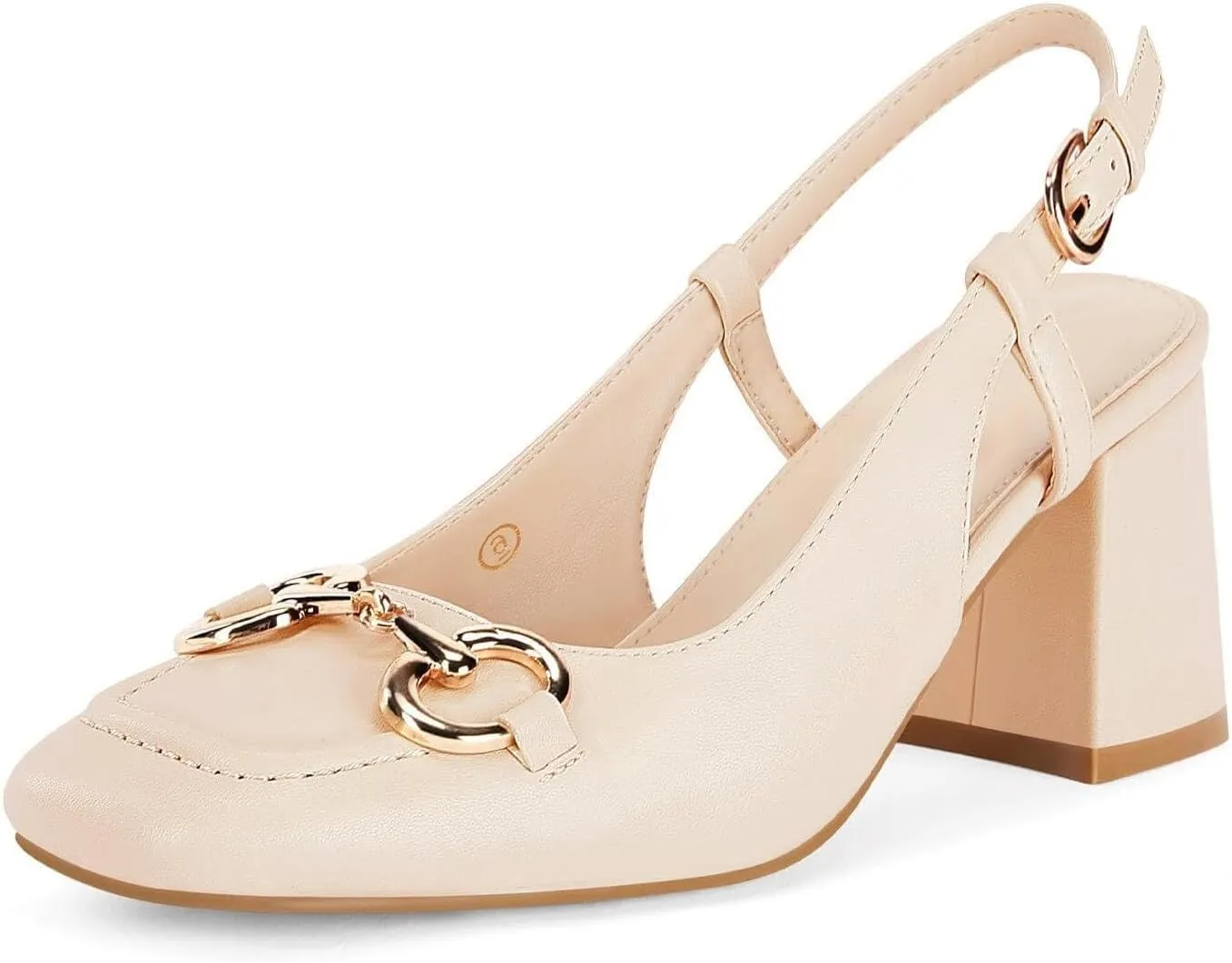 Womens Slingback Block Heels Closed Square Toe Dress Work Shoes Slip on Buckle Strap Business Pumps