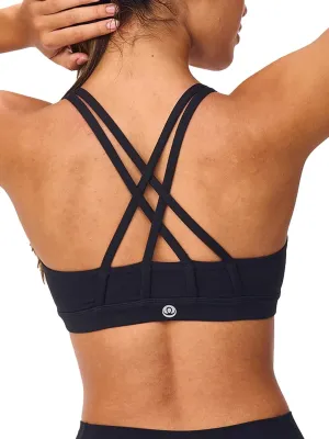 Women's Strappy Sports Bras Light Compression Crop Criss Cross Back Padded Workout Yoga Bra Supportive U Neckline